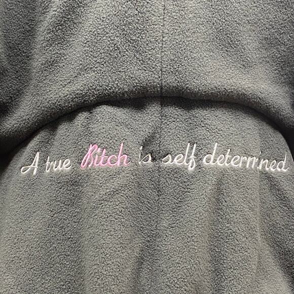 RTB Real Tough Babe Grey Fleece Jacket Coat Asymmetrical Embroidered Custom MED - Picture 7 of 9